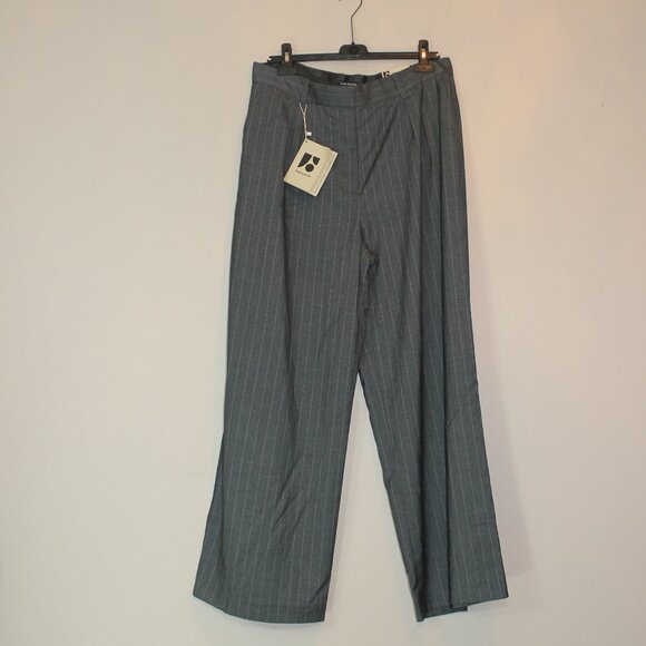 NWT Frank And Oak Emma Gray wide stripes classic wide leg lined pants size 16 - Picture 2 of 8